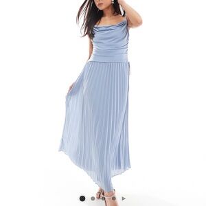 TFNC Dusty Blue Cowl Neck Pleated Maxi Dress